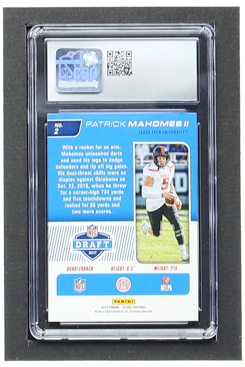 Patrick Mahomes II 2017 Score NFL Draft #2 RC (CSG 9) at PristineAuction.com Patrick Mahomes II 2017 Score NFL Draft #2 RC (CSG 9) at PristineAuction.com