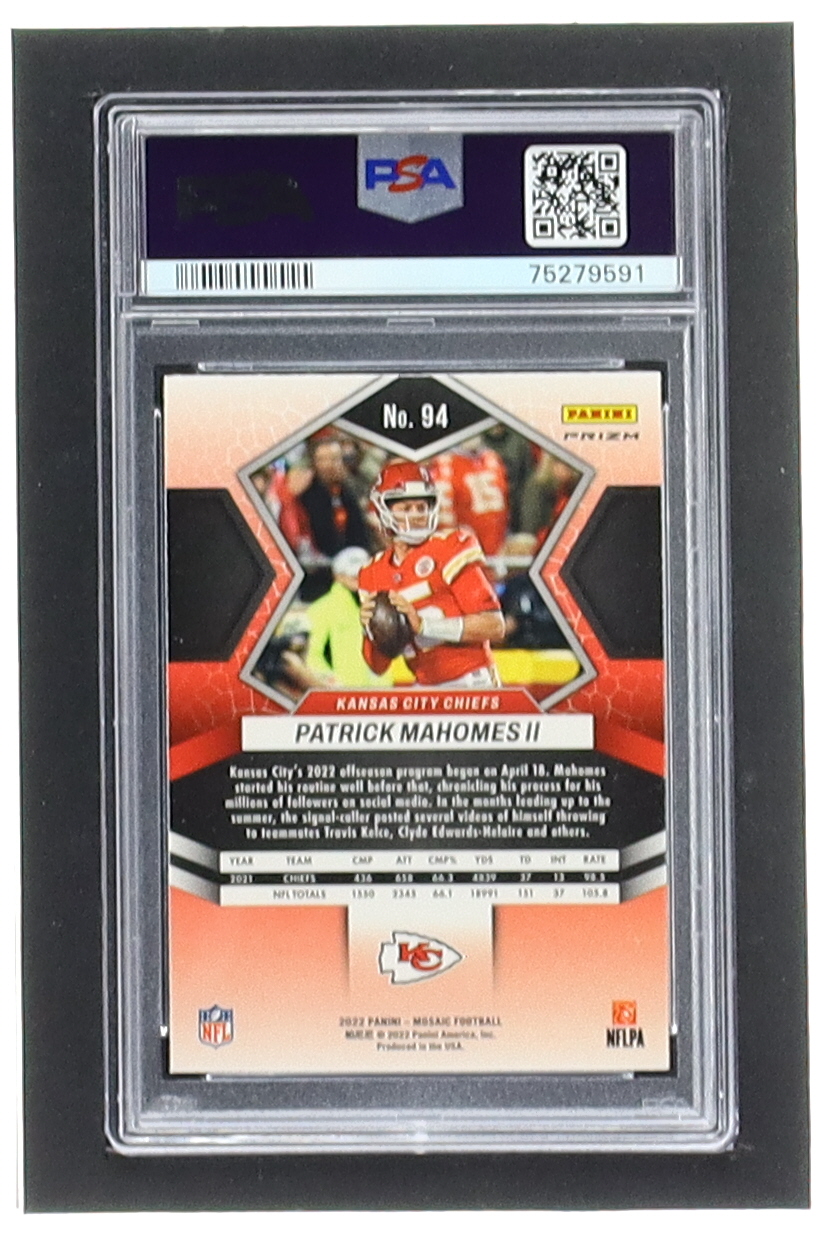 Patrick Mahomes II 2022 Panini Mosaic Mosaic Green #94 (PSA 9) at PristineAuction.com Patrick Mahomes II 2022 Panini Mosaic Mosaic Green #94 (PSA 9) at PristineAuction.com