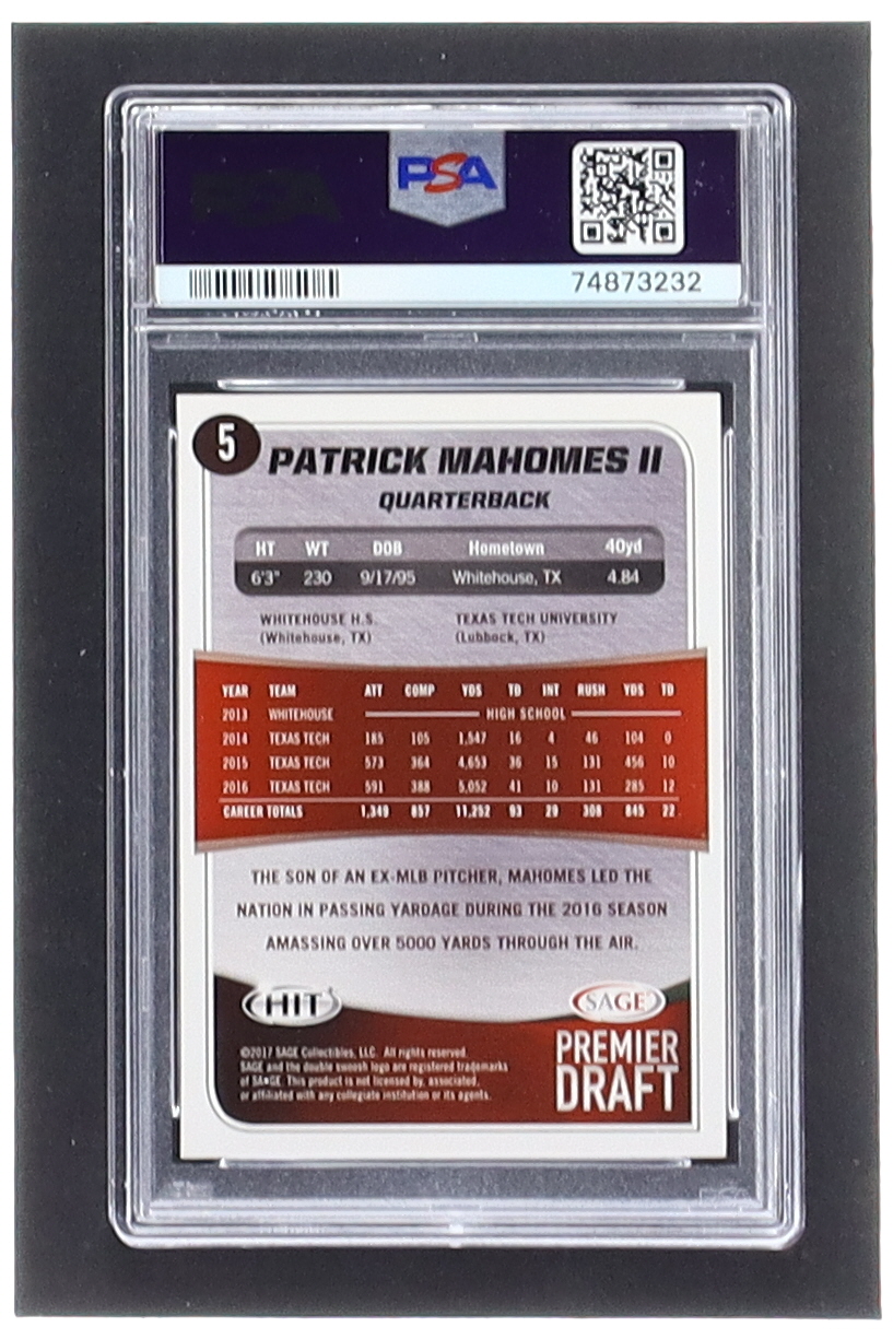 Patrick Mahomes II 2017 SAGE HIT Premier Draft #5 RC (PSA 10) at PristineAuction.com Patrick Mahomes II 2017 SAGE HIT Premier Draft #5 RC (PSA 10) at PristineAuction.com
