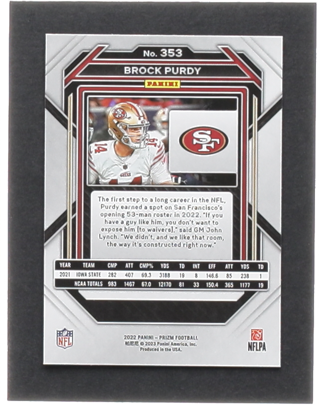 Brock Purdy 2022 Panini Prizm #353 RC at PristineAuction.com Brock Purdy 2022 Panini Prizm #353 RC at PristineAuction.com