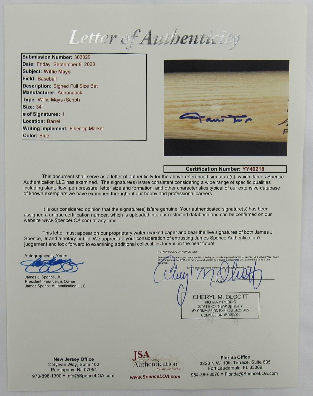 Willie Mays Signed Adirondack Baseball Bat (JSA) at PristineAuction.com Willie Mays Signed Adirondack Baseball Bat (JSA) at PristineAuction.com