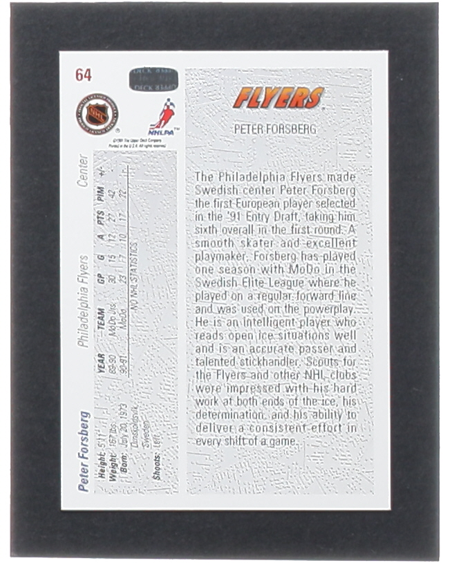 Peter Forsberg 1991-92 Upper Deck #64 RC at PristineAuction.com Peter Forsberg 1991-92 Upper Deck #64 RC at PristineAuction.com
