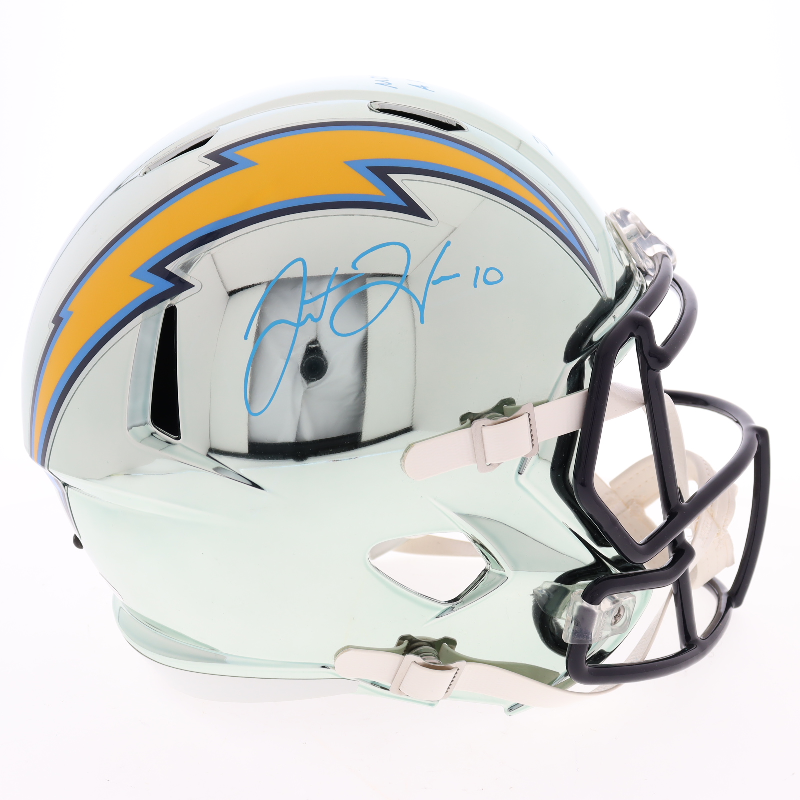 Justin Herbert Signed Chargers Full-Size Chrome Speed Helmet Inscribed "Most TD's BY A Rookie QB" & "2020 NFL ROY" (Beckett) at PristineAuction.com Justin Herbert Signed Chargers Full-Size Chrome Speed Helmet Inscribed "Most TD's BY A Rookie QB" & "2020 NFL ROY" (Beckett) at PristineAuction.com