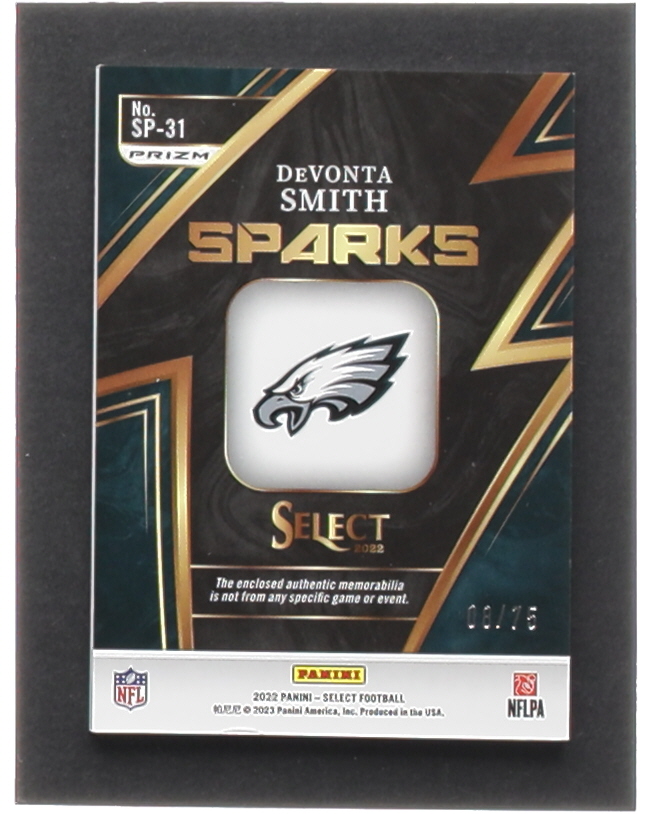 DeVonta Smith 2022 Select Sparks Materials Prizm White #31 #08/75 at PristineAuction.com DeVonta Smith 2022 Select Sparks Materials Prizm White #31 #08/75 at PristineAuction.com