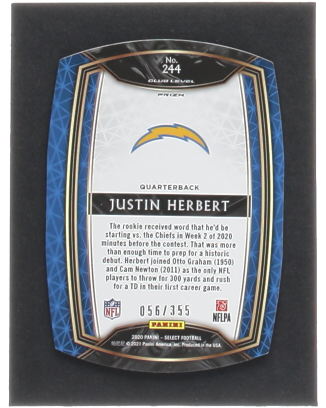 Justin Herbert 2020 Select Prizm Copper Die Cut #244 RC #056/355 at PristineAuction.com Justin Herbert 2020 Select Prizm Copper Die Cut #244 RC #056/355 at PristineAuction.com