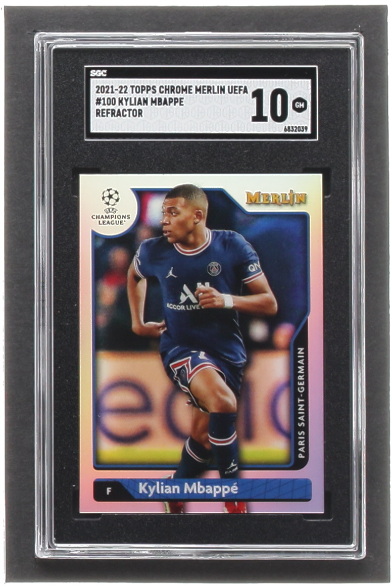 Kylian Mbappe 2021-22 Merlin UEFA Champions League Refractors #100 (SGC 10) at PristineAuction.com Kylian Mbappe 2021-22 Merlin UEFA Champions League Refractors #100 (SGC 10) at PristineAuction.com