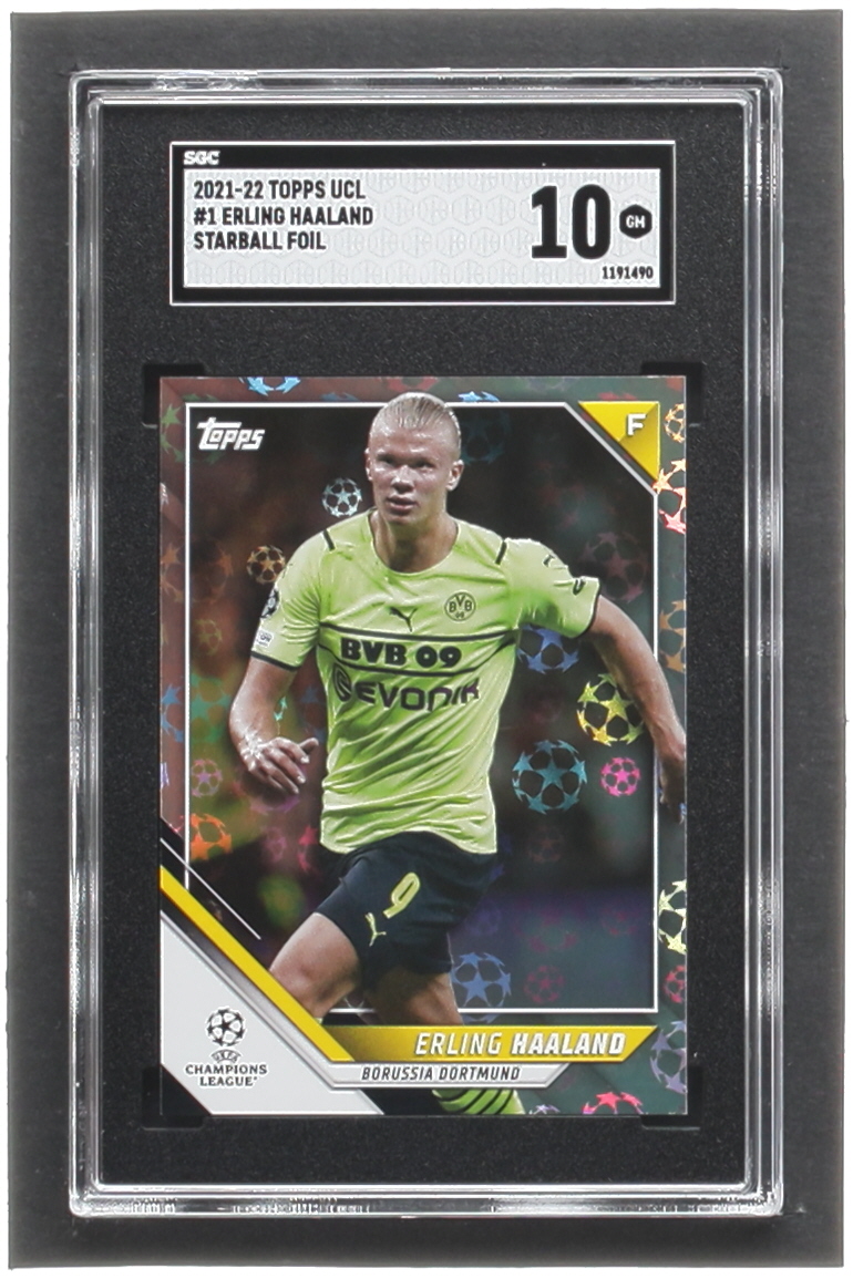 Erling Haaland 2021-22 Topps UEFA Champions League Starball Foil #1 (SGC 10) at PristineAuction.com Erling Haaland 2021-22 Topps UEFA Champions League Starball Foil #1 (SGC 10) at PristineAuction.com