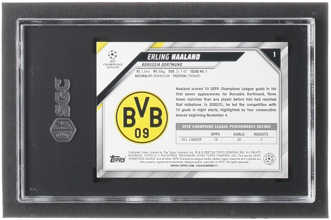 Erling Haaland 2021-22 Topps UEFA Champions League Starball Foil #1 (SGC 10) at PristineAuction.com Erling Haaland 2021-22 Topps UEFA Champions League Starball Foil #1 (SGC 10) at PristineAuction.com