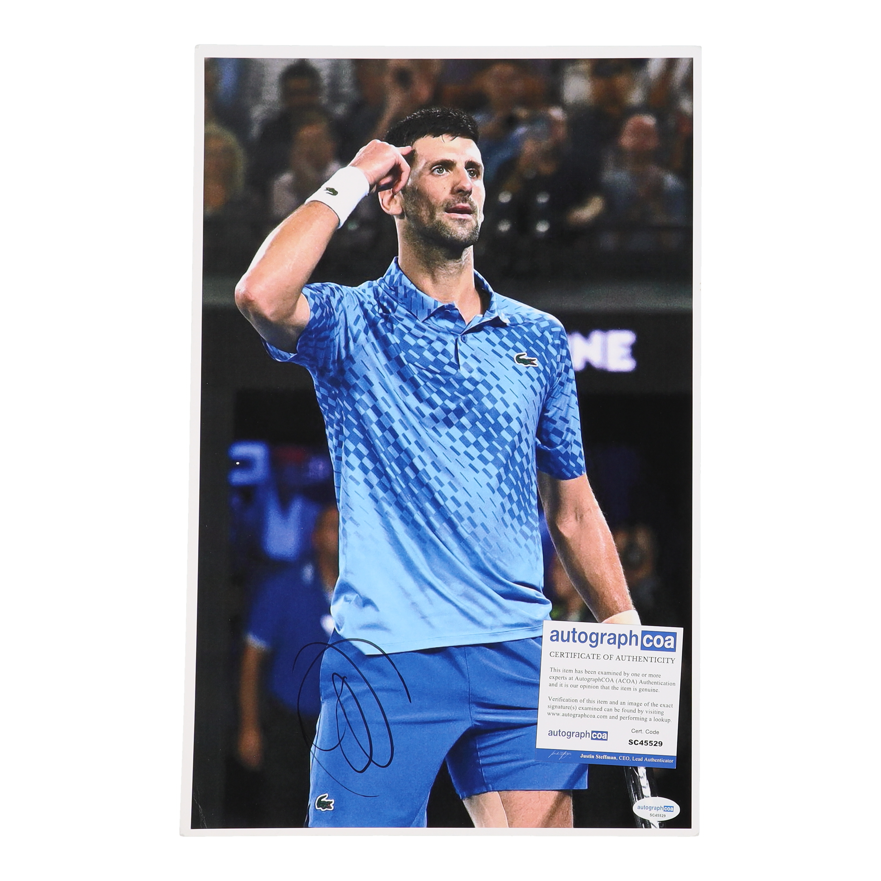 Novak Djokovic Signed 11x17 Photo (ACOA) at PristineAuction.com Novak Djokovic Signed 11x17 Photo (ACOA) at PristineAuction.com