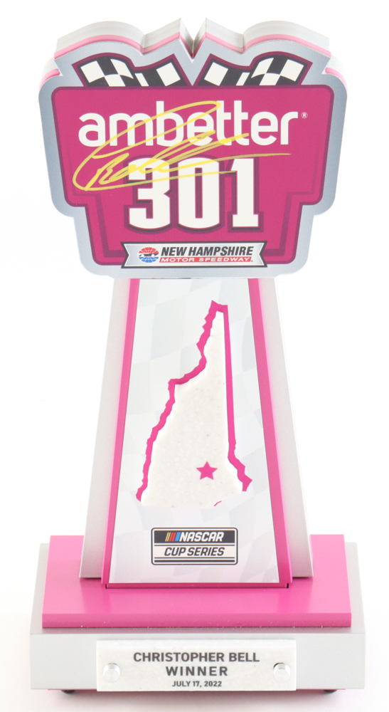 Christopher Bell Signed Team Issued 2022 New Hampshire Win Mini Trophy (PA) at PristineAuction.com Christopher Bell Signed Team Issued 2022 New Hampshire Win Mini Trophy (PA) at PristineAuction.com