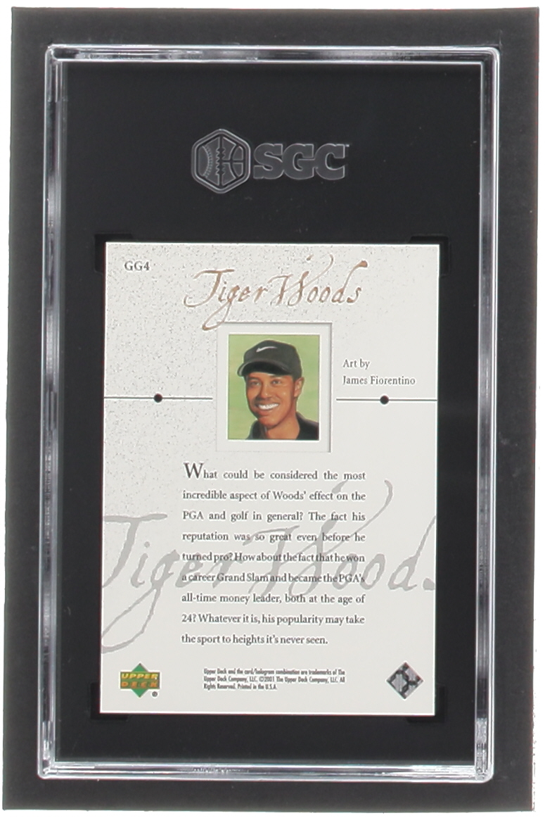 Tiger Woods 2001 Upper Deck Gallery #GG4 RC (SGC 9.5) at PristineAuction.com Tiger Woods 2001 Upper Deck Gallery #GG4 RC (SGC 9.5) at PristineAuction.com