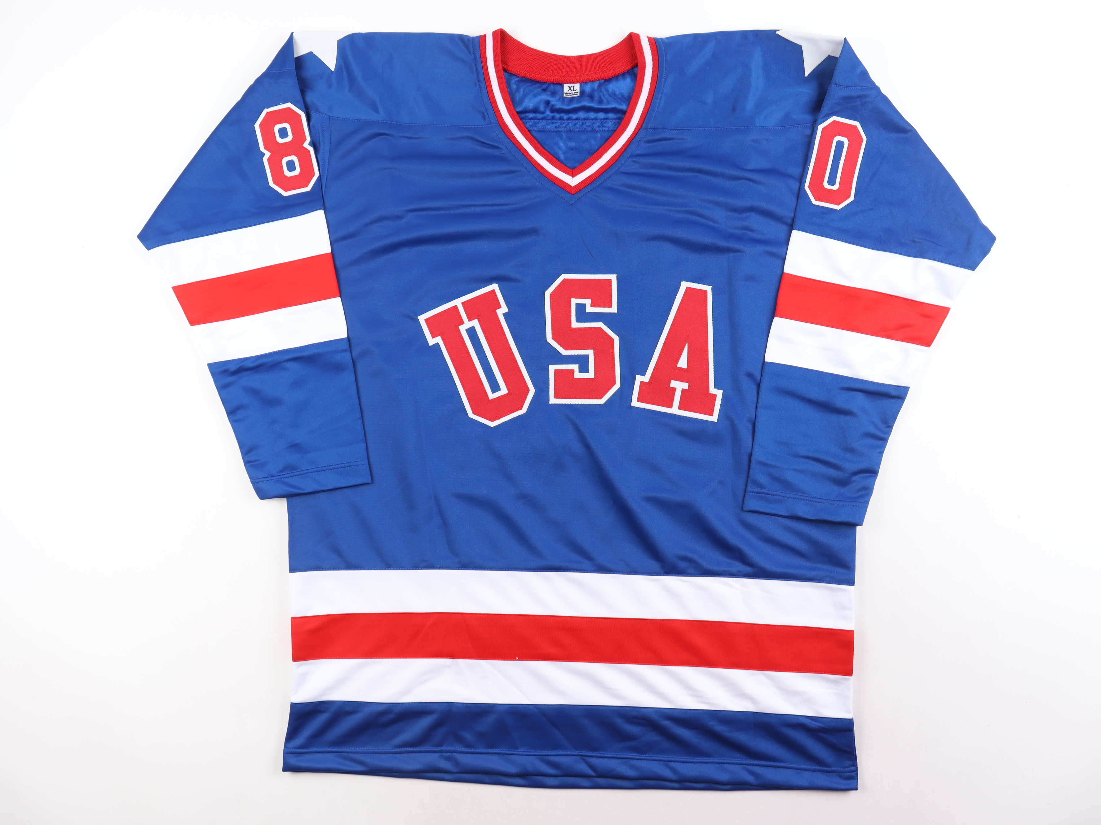 1980 Team USA Hockey "Miracle on Ice" Jersey Signed by (19) with Mike Eruzione, Jim Craig, Ken Morrow, Buzz Schneider Inscribed "Do You Believe In Miracles" (Beckett) at PristineAuction.com 1980 Team USA Hockey "Miracle on Ice" Jersey Signed by (19) with Mike Eruzione, Jim Craig, Ken Morrow, Buzz Schneider Inscribed "Do You Believe In Miracles" (Beckett) at PristineAuction.com