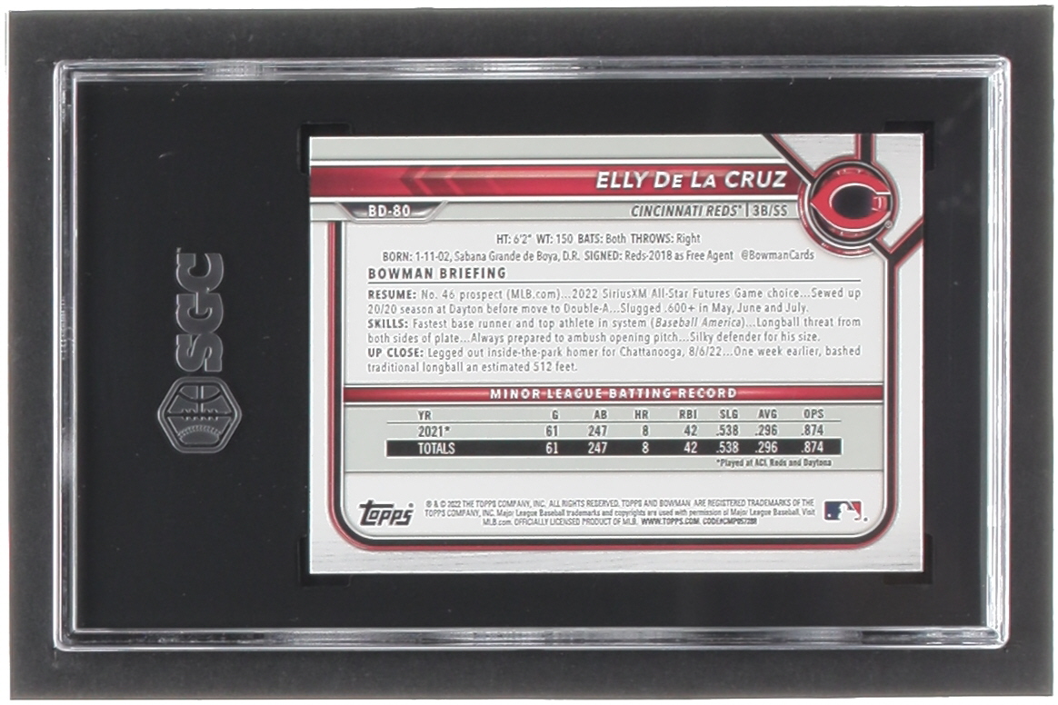 Elly De La Cruz 2022 Bowman Draft #BD80 RC (SGC 10) at PristineAuction.com Elly De La Cruz 2022 Bowman Draft #BD80 RC (SGC 10) at PristineAuction.com