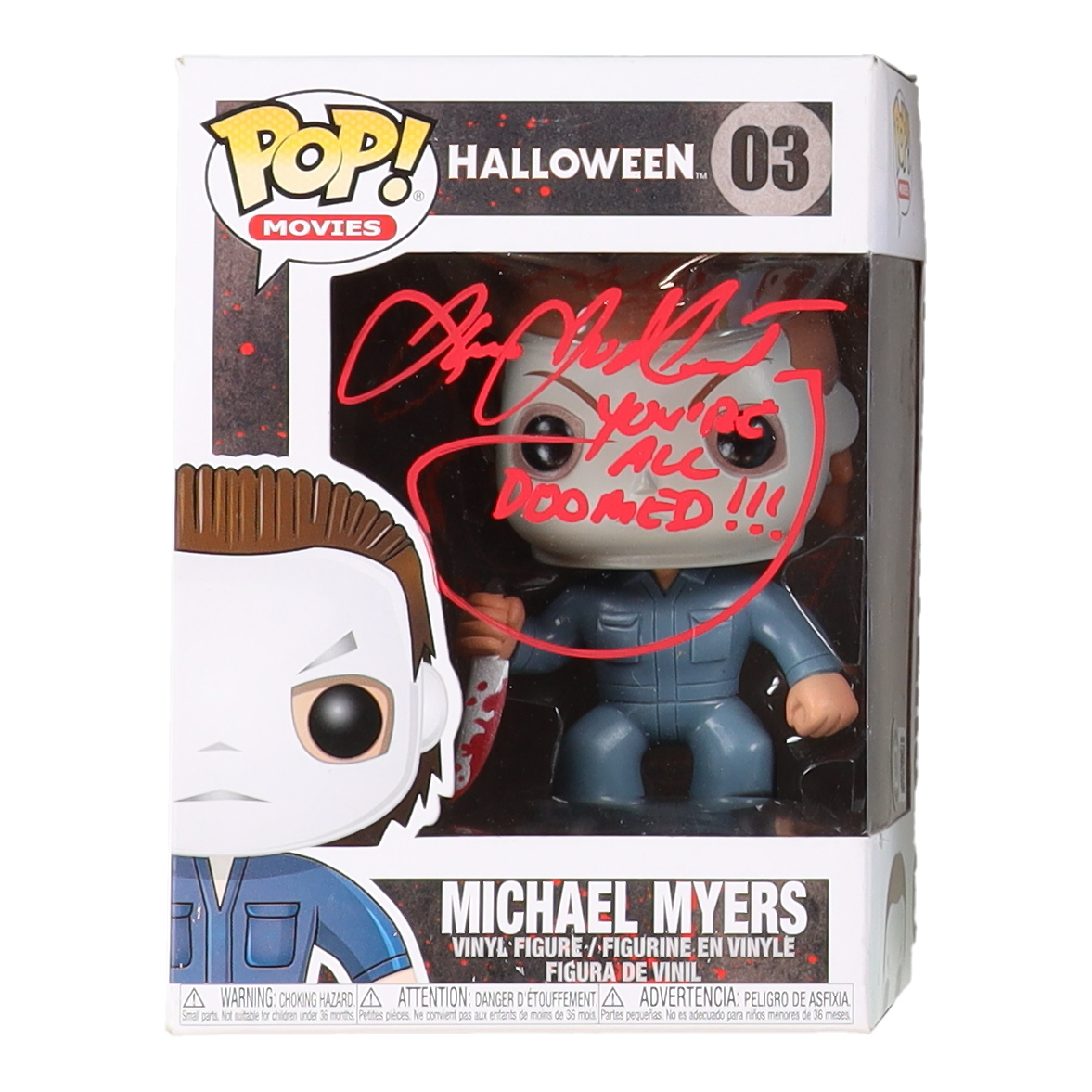 James Jude Courtney Signed "Halloween" #03 Michael Myers Funko Pop! Vinyl Figure Inscribed "You're All Doomed!!!" (Beckett) at PristineAuction.com James Jude Courtney Signed "Halloween" #03 Michael Myers Funko Pop! Vinyl Figure Inscribed "You're All Doomed!!!" (Beckett) at PristineAuction.com