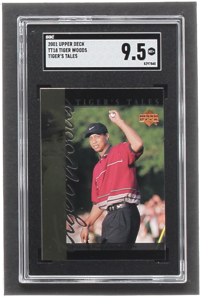 Tiger Woods 2001 Upper Deck Tiger's Tales #TT18 RC (SGC 9.5) at PristineAuction.com Tiger Woods 2001 Upper Deck Tiger's Tales #TT18 RC (SGC 9.5) at PristineAuction.com