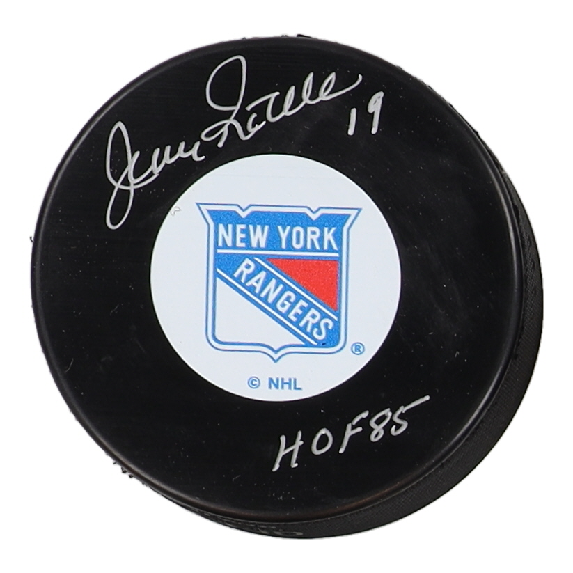 Jean Ratelle Signed Rangers Logo Hockey Puck Inscribed "HOF 85"(SportsAuthentix) at PristineAuction.com Jean Ratelle Signed Rangers Logo Hockey Puck Inscribed "HOF 85"(SportsAuthentix) at PristineAuction.com