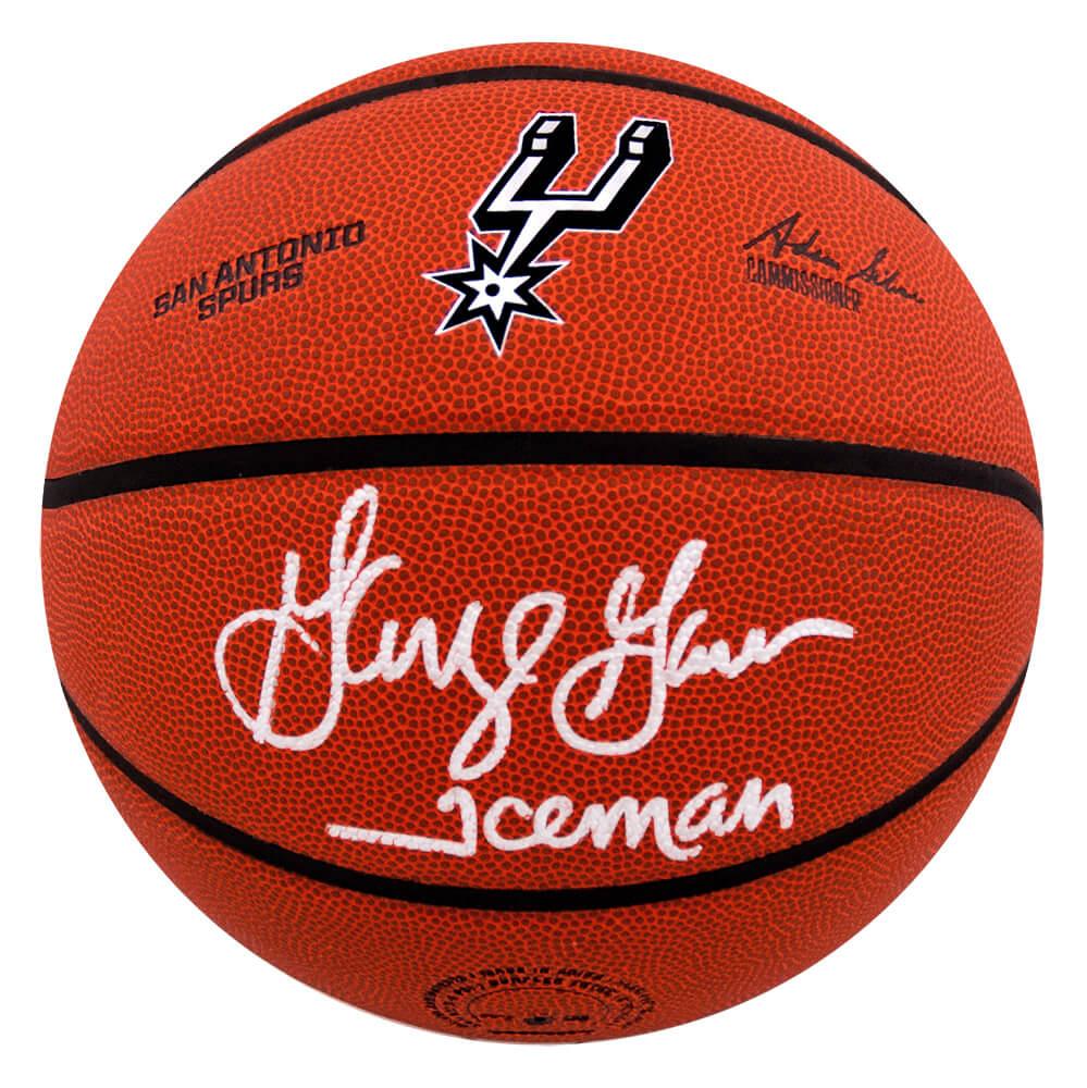 George Gervin Signed Spurs Logo Basketball Inscribed "Iceman" (Schwartz) at PristineAuction.com George Gervin Signed Spurs Logo Basketball Inscribed "Iceman" (Schwartz) at PristineAuction.com