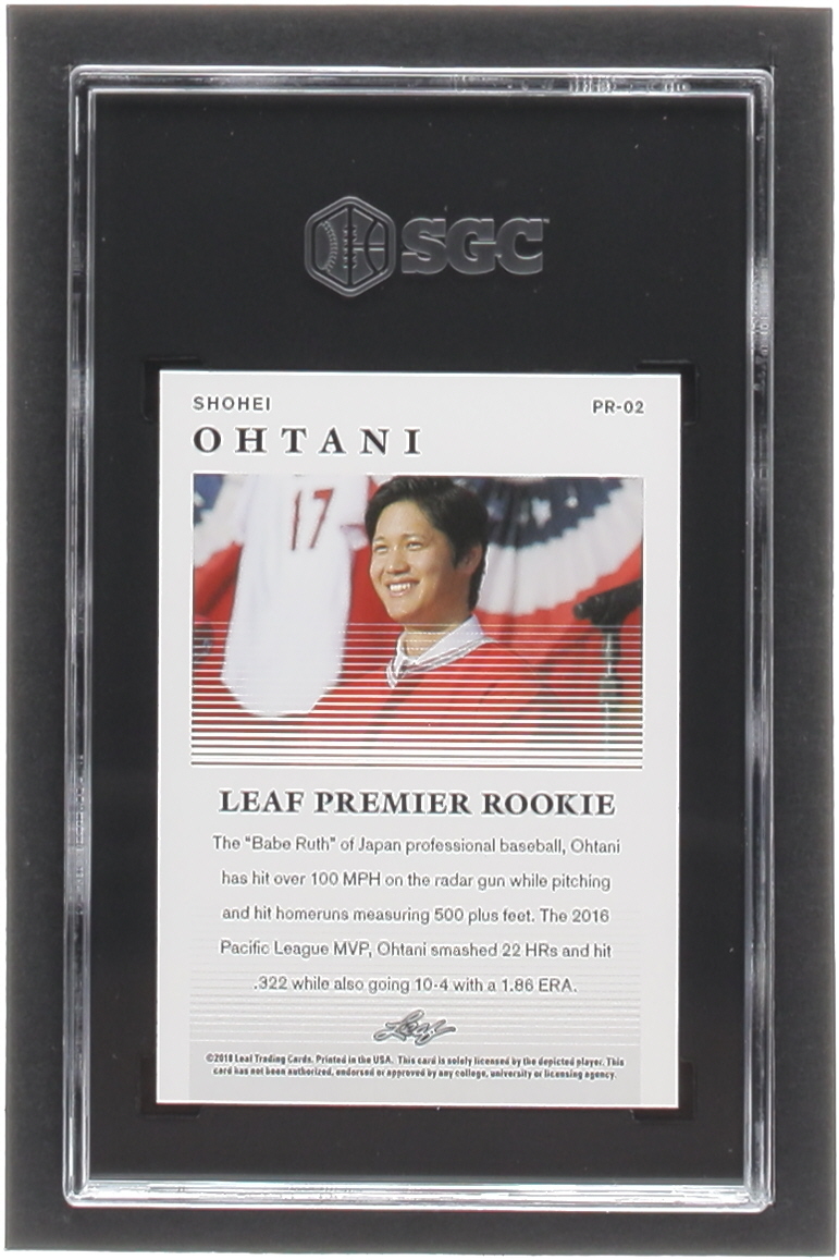 Shohei Ohtani 2018 Leaf Premier Rookies #PR02 RC (SGC 10) at PristineAuction.com Shohei Ohtani 2018 Leaf Premier Rookies #PR02 RC (SGC 10) at PristineAuction.com