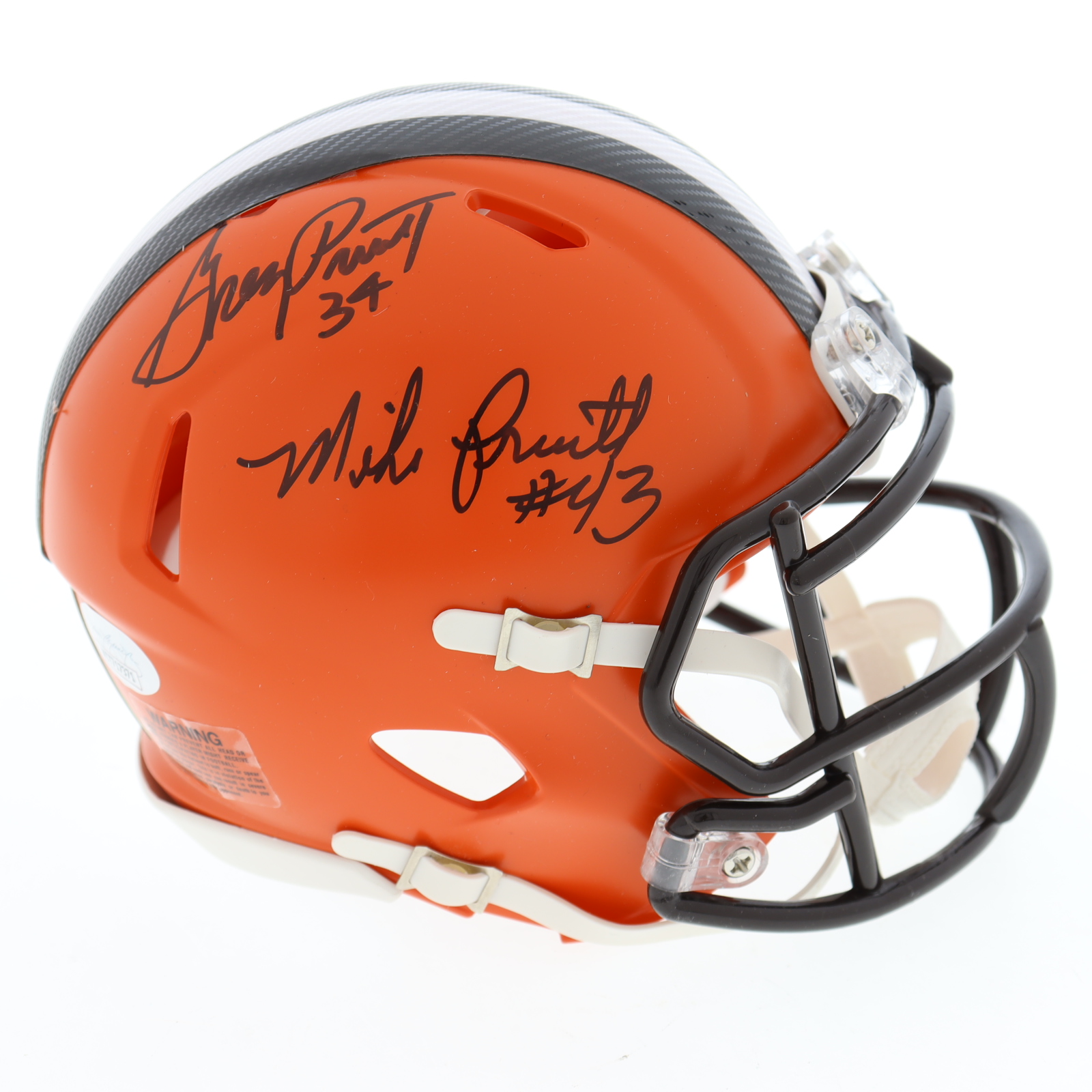 Greg Pruitt & Mike Pruitt Signed Browns Speed Mini Helmet (JSA) at PristineAuction.com Greg Pruitt & Mike Pruitt Signed Browns Speed Mini Helmet (JSA) at PristineAuction.com