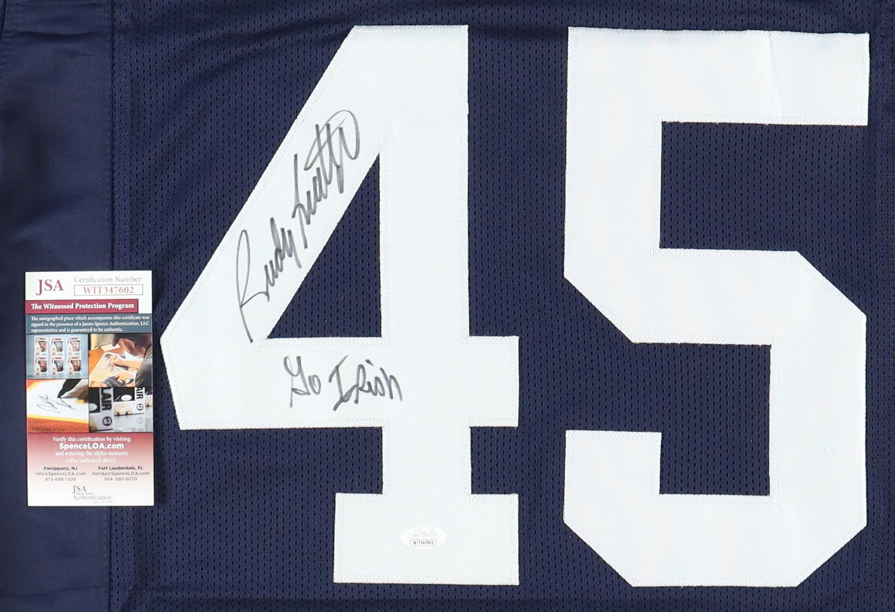 Rudy Ruettiger Signed Jersey Inscribed "Go Irish" (JSA) at PristineAuction.com Rudy Ruettiger Signed Jersey Inscribed "Go Irish" (JSA) at PristineAuction.com