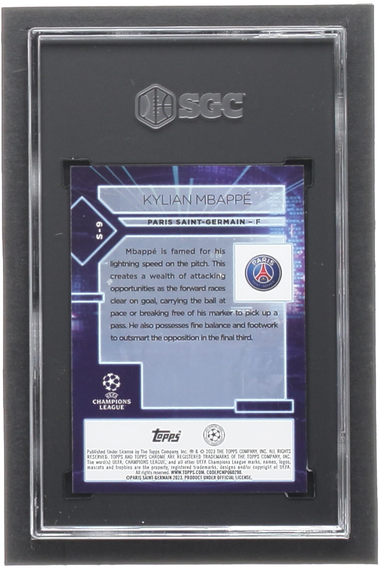 Kylian Mbappe 2022-23 Topps Chrome UEFA Club Competitions Specimens #S9 (SGC 10) at PristineAuction.com Kylian Mbappe 2022-23 Topps Chrome UEFA Club Competitions Specimens #S9 (SGC 10) at PristineAuction.com