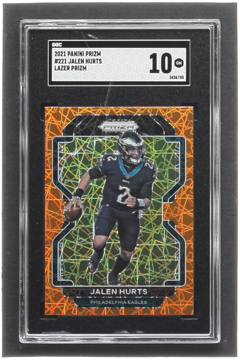 Jalen Hurts 2021 Panini Prizm Prizms Lazer #221 (SGC 10) at PristineAuction.com Jalen Hurts 2021 Panini Prizm Prizms Lazer #221 (SGC 10) at PristineAuction.com