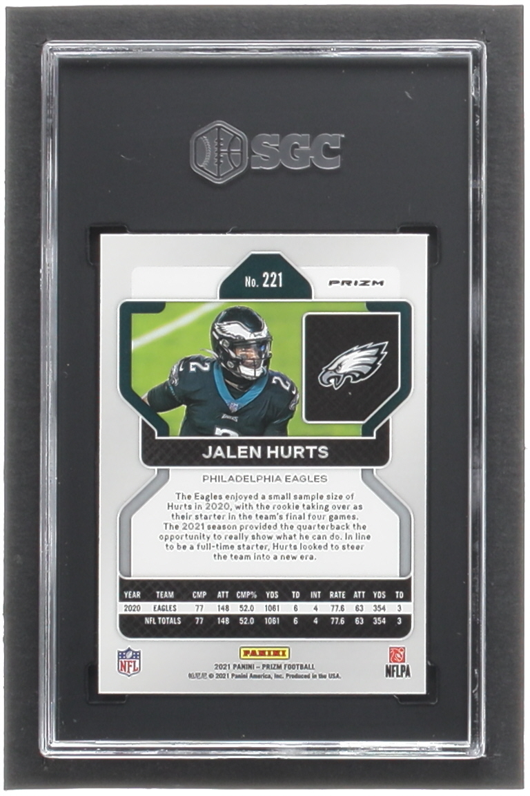 Jalen Hurts 2021 Panini Prizm Prizms Lazer #221 (SGC 10) at PristineAuction.com Jalen Hurts 2021 Panini Prizm Prizms Lazer #221 (SGC 10) at PristineAuction.com