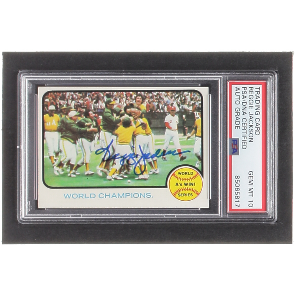 Reggie Jackson Signed 1973 Topps 210 World Series Summary World reggie-jackson-signed-1973-topps-210-world-series-summary-world