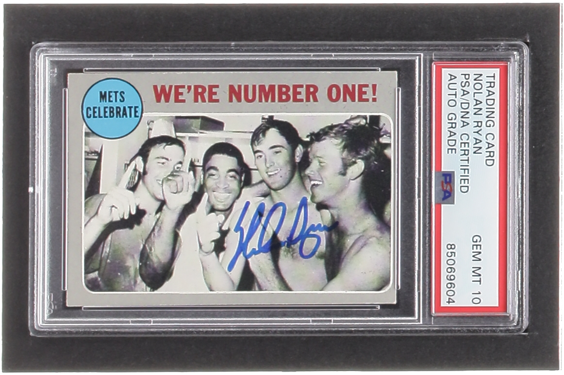 Nolan Ryan Signed 1970 Topps #198 NL Playoff Summary / Mets Celebrate (PSA | Auto Grade 10) at PristineAuction.com Nolan Ryan Signed 1970 Topps #198 NL Playoff Summary / Mets Celebrate (PSA | Auto Grade 10) at PristineAuction.com