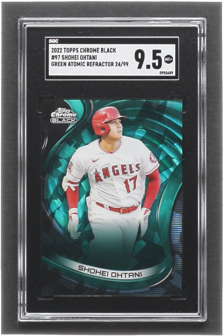Shohei Ohtani 2022 Topps Chrome Black Green Atomic Refractors #97 #24/99 (SGC 9.5) at PristineAuction.com Shohei Ohtani 2022 Topps Chrome Black Green Atomic Refractors #97 #24/99 (SGC 9.5) at PristineAuction.com