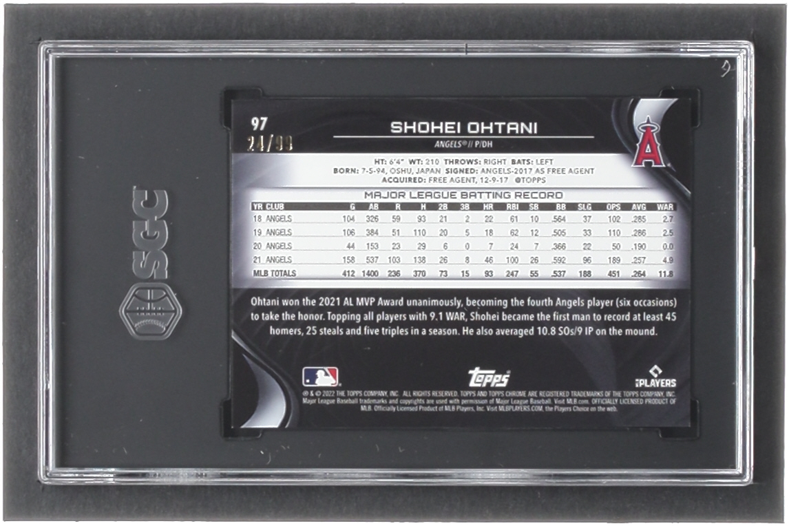 Shohei Ohtani 2022 Topps Chrome Black Green Atomic Refractors #97 #24/99 (SGC 9.5) at PristineAuction.com Shohei Ohtani 2022 Topps Chrome Black Green Atomic Refractors #97 #24/99 (SGC 9.5) at PristineAuction.com