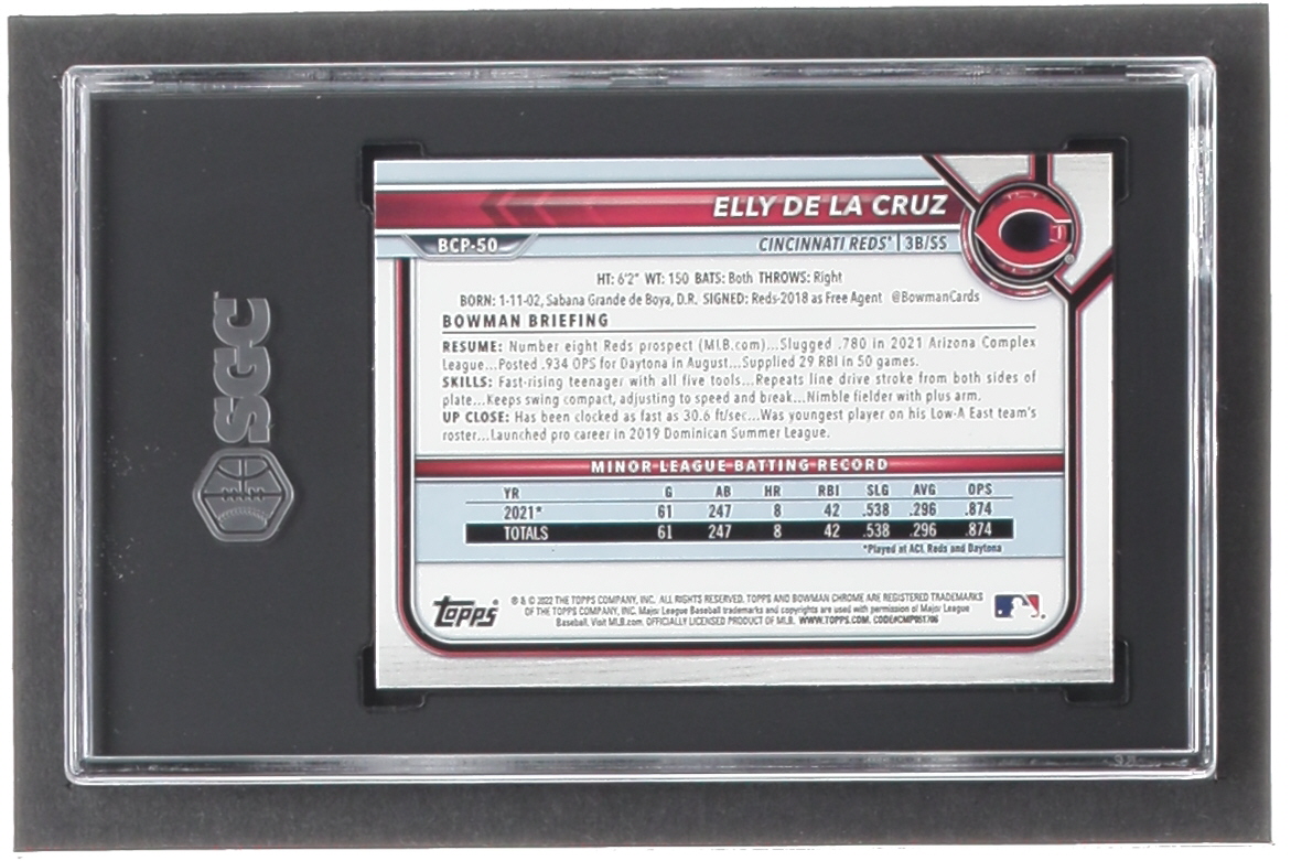 Elly De La Cruz 2022 Bowman Chrome Prospects #BCP50 RC (SGC 10) at PristineAuction.com Elly De La Cruz 2022 Bowman Chrome Prospects #BCP50 RC (SGC 10) at PristineAuction.com