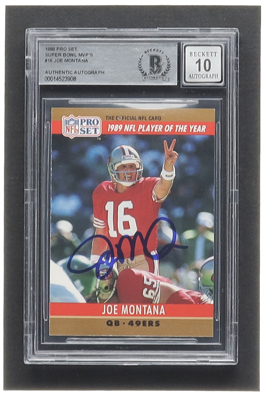Joe Montana SIgned 1990 Pro Set Super Bowl MVP's #16 (BGS | Autograph Graded BGS 10) at PristineAuction.com Joe Montana SIgned 1990 Pro Set Super Bowl MVP's #16 (BGS | Autograph Graded BGS 10) at PristineAuction.com