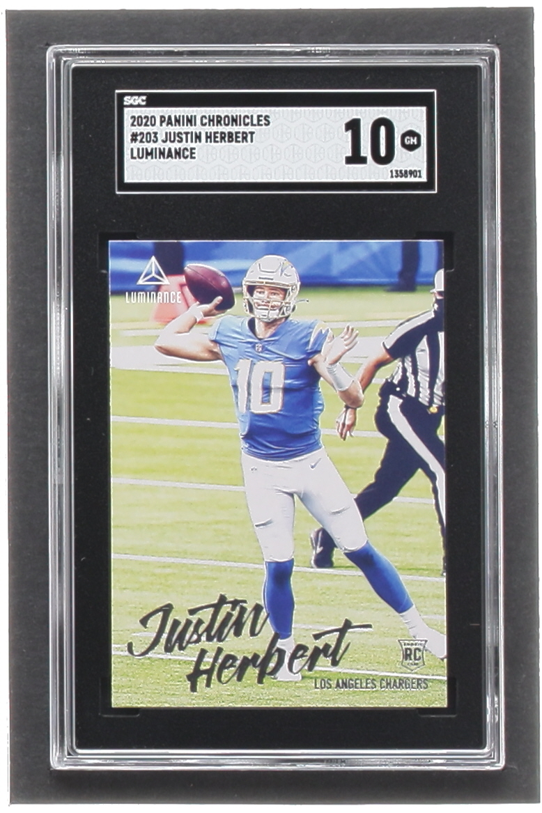 Justin Herbert 2020 Panini Luminance #203 Chronicles RC (SGC 10) at PristineAuction.com Justin Herbert 2020 Panini Luminance #203 Chronicles RC (SGC 10) at PristineAuction.com