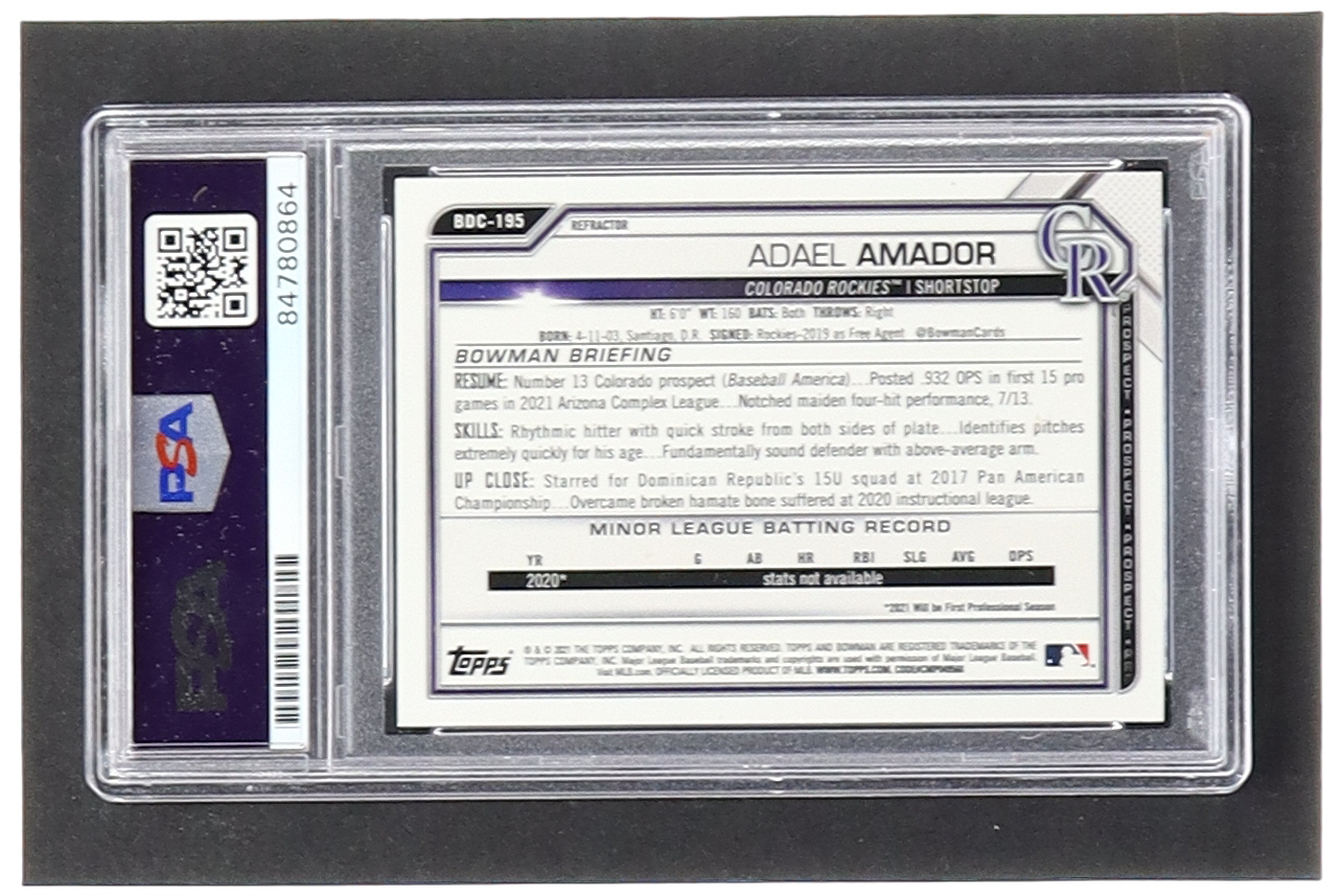 Adael Amador 2021 Bowman Chrome Draft #BDC195 RC (PSA) at PristineAuction.com Adael Amador 2021 Bowman Chrome Draft #BDC195 RC (PSA) at PristineAuction.com