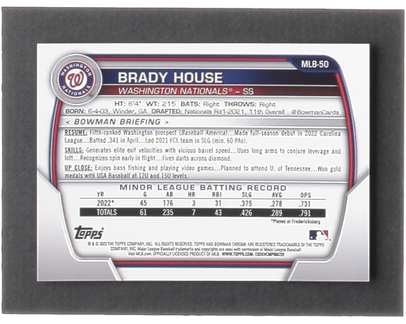 Brady House 2023 Bowman Chrome National Convention Sparkle Refractors #MLB50 #15/99 at PristineAuction.com Brady House 2023 Bowman Chrome National Convention Sparkle Refractors #MLB50 #15/99 at PristineAuction.com