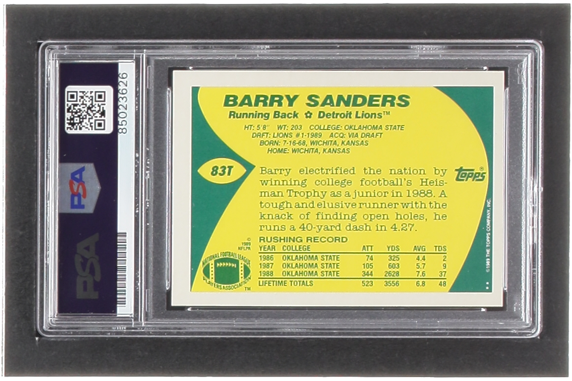 Barry Sanders Signed 1989 Topps Traded #83T RC (PSA | Autograph Graded PSA 10) at PristineAuction.com Barry Sanders Signed 1989 Topps Traded #83T RC (PSA | Autograph Graded PSA 10) at PristineAuction.com