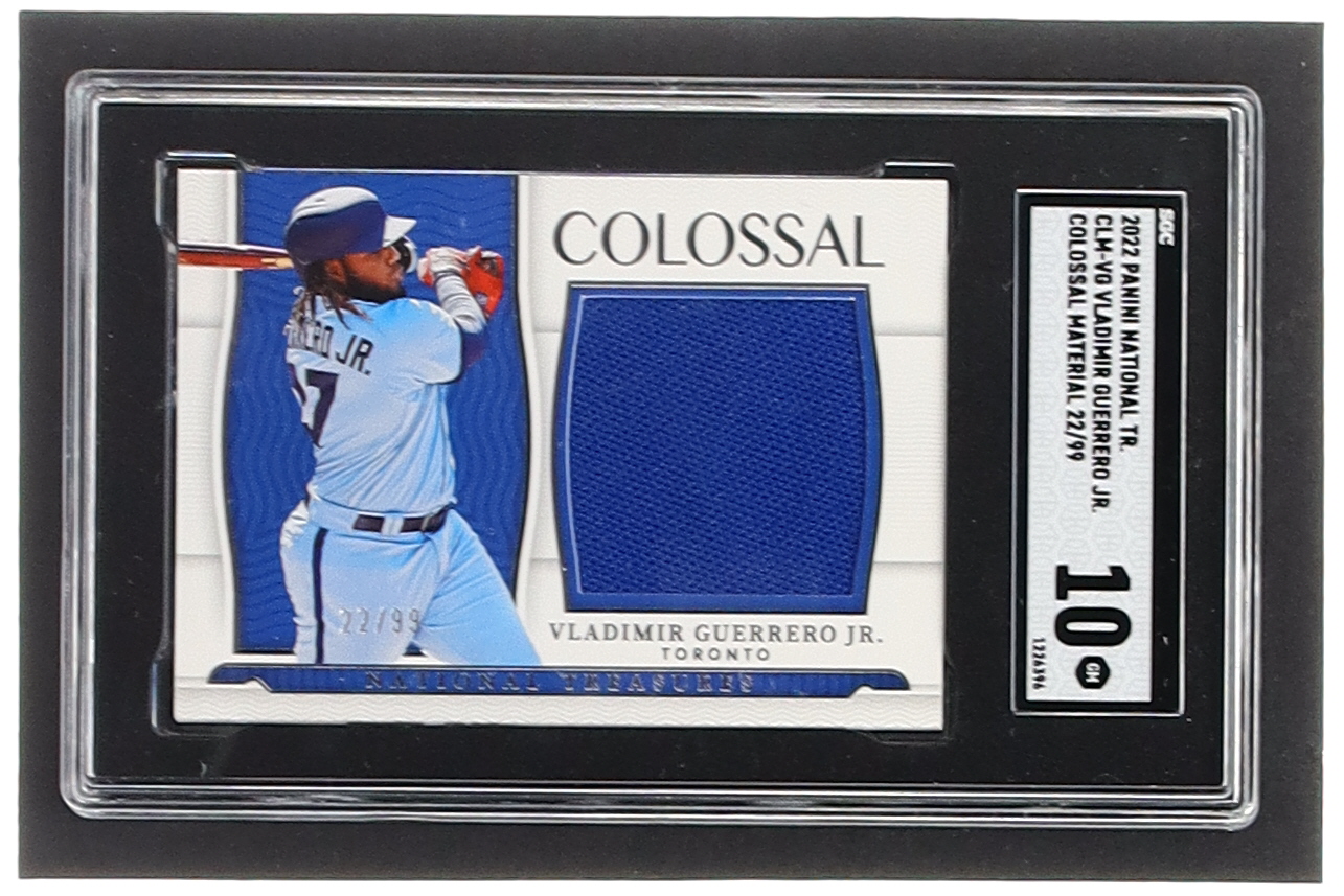 Vladimir Guerrero Jr. 2022 Panini National Treasures Colossal Materials #2 #22/99 (SGC 10) at PristineAuction.com Vladimir Guerrero Jr. 2022 Panini National Treasures Colossal Materials #2 #22/99 (SGC 10) at PristineAuction.com