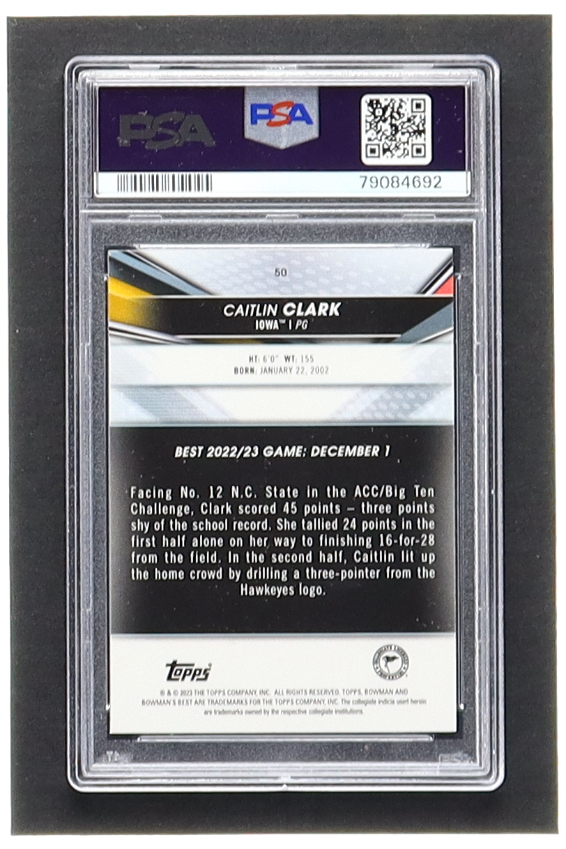 Caitlin Clark 2022-23 Bowman's Best University #50 (PSA 10) at PristineAuction.com Caitlin Clark 2022-23 Bowman's Best University #50 (PSA 10) at PristineAuction.com