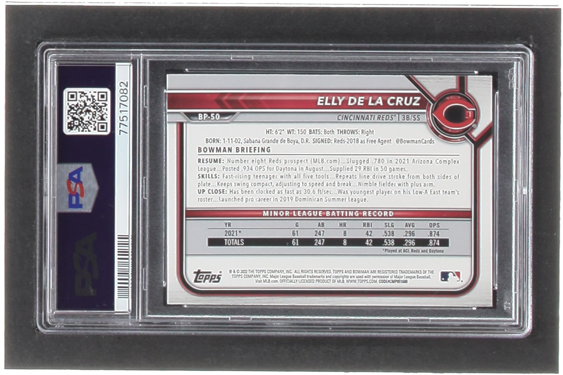 Elly De La Cruz 2022 Bowman Prospects #BP50 RC (PSA 10) at PristineAuction.com Elly De La Cruz 2022 Bowman Prospects #BP50 RC (PSA 10) at PristineAuction.com