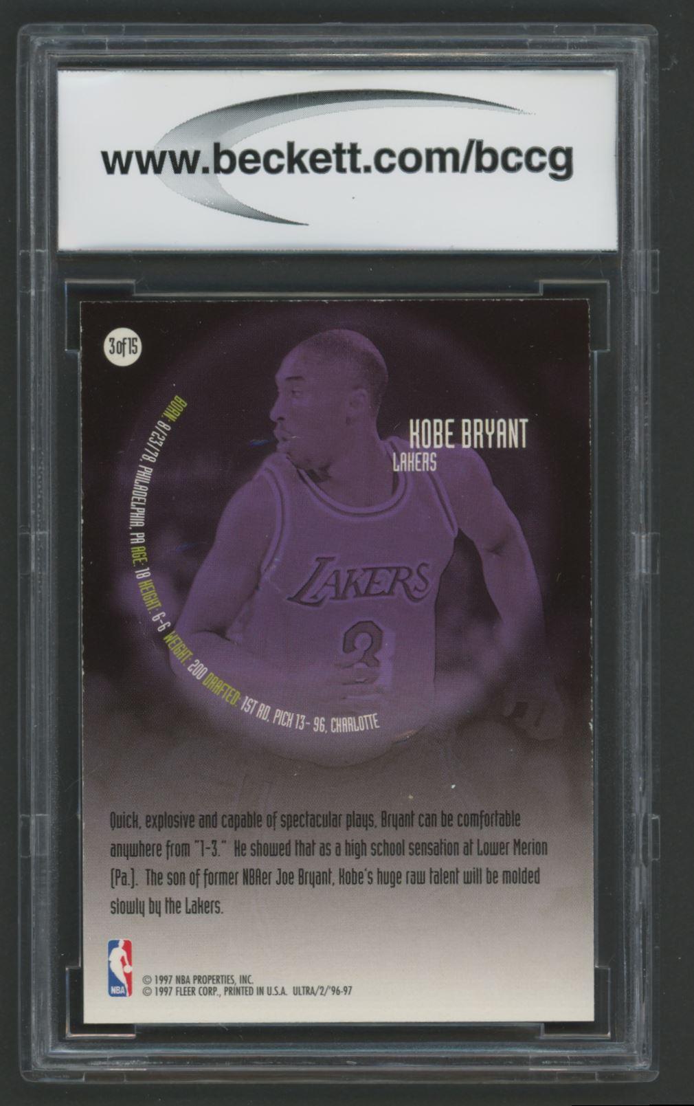 Kobe Bryant 1996-97 Ultra All-Rookies #3 (BCCG 10) at PristineAuction.com Kobe Bryant 1996-97 Ultra All-Rookies #3 (BCCG 10) at PristineAuction.com