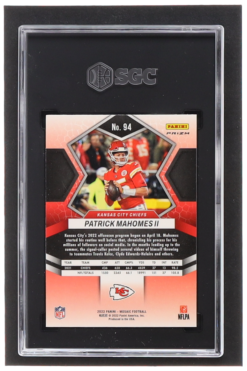 Patrick Mahomes II 2022 Panini Mosaic Mosaic Camo Pink #94 (SGC 9.5) at PristineAuction.com Patrick Mahomes II 2022 Panini Mosaic Mosaic Camo Pink #94 (SGC 9.5) at PristineAuction.com
