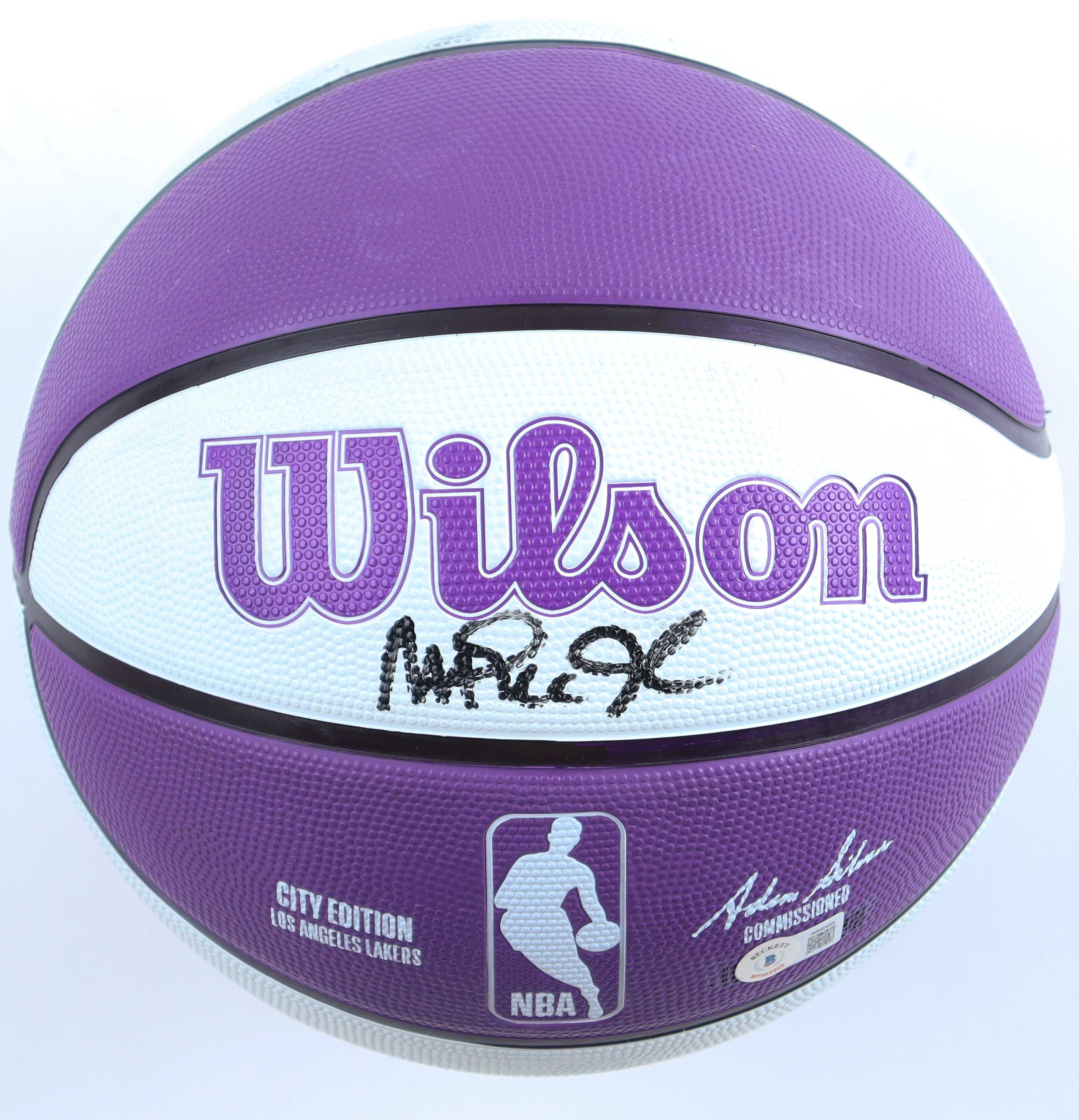 Magic Johnson Signed Lakers Logo NBA Basketball With Name Plate & Acrylic Stand (Beckett) at PristineAuction.com Magic Johnson Signed Lakers Logo NBA Basketball With Name Plate & Acrylic Stand (Beckett) at PristineAuction.com