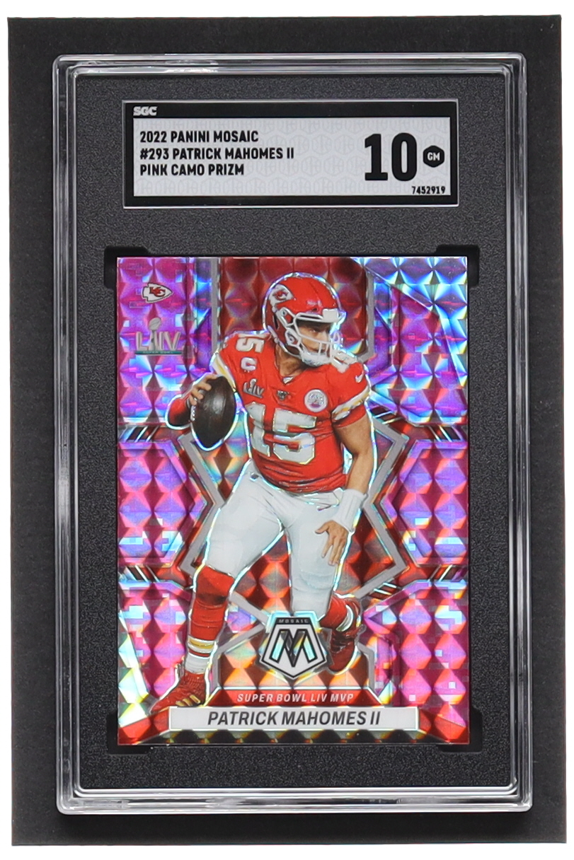 Patrick Mahomes II 2022 Panini Mosaic Mosaic Camo Pink #293 MVP (SGC 10) at PristineAuction.com Patrick Mahomes II 2022 Panini Mosaic Mosaic Camo Pink #293 MVP (SGC 10) at PristineAuction.com