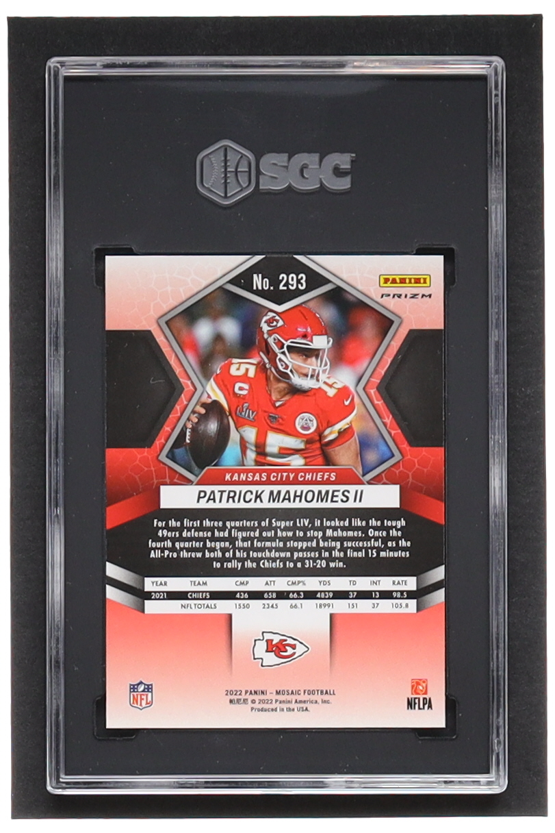 Patrick Mahomes II 2022 Panini Mosaic Mosaic Camo Pink #293 MVP (SGC 10) at PristineAuction.com Patrick Mahomes II 2022 Panini Mosaic Mosaic Camo Pink #293 MVP (SGC 10) at PristineAuction.com