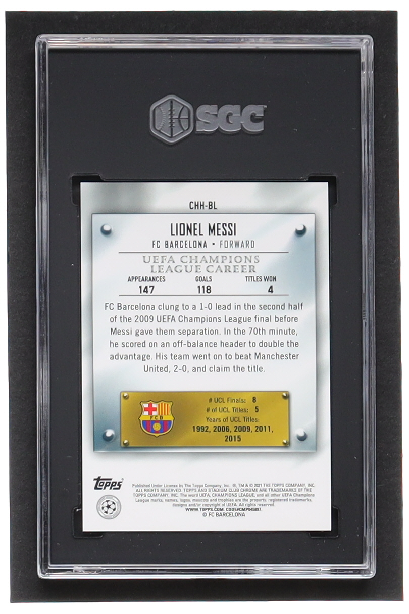 Lionel Messi 2020-21 Stadium Club Chrome UEFA Champions League Cup Holders Honour #CHHBL (SGC 9.5) at PristineAuction.com Lionel Messi 2020-21 Stadium Club Chrome UEFA Champions League Cup Holders Honour #CHHBL (SGC 9.5) at PristineAuction.com