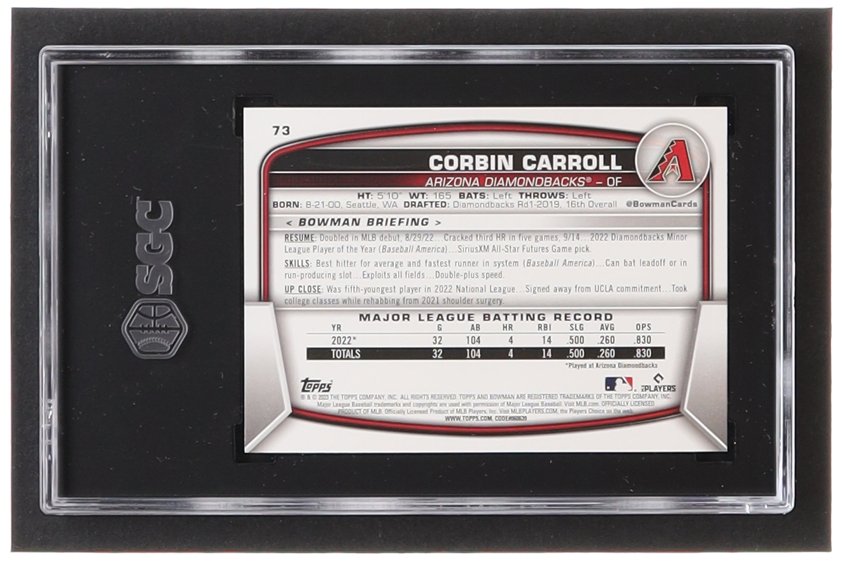 Corbin Carroll 2023 Bowman #73 RC (SGC 10) at PristineAuction.com Corbin Carroll 2023 Bowman #73 RC (SGC 10) at PristineAuction.com