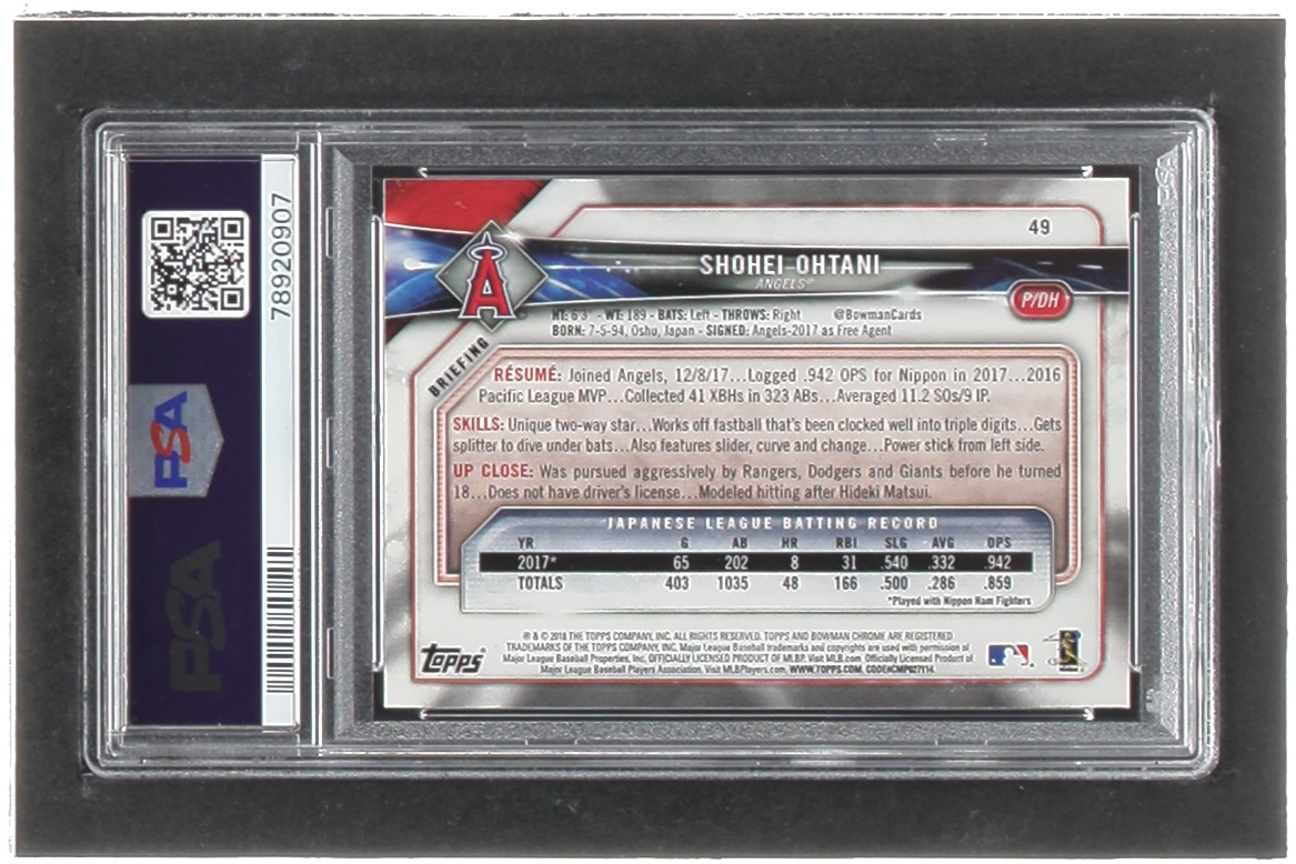 Shohei Ohtani 2018 Bowman #49 RC (PSA 10) at PristineAuction.com Shohei Ohtani 2018 Bowman #49 RC (PSA 10) at PristineAuction.com