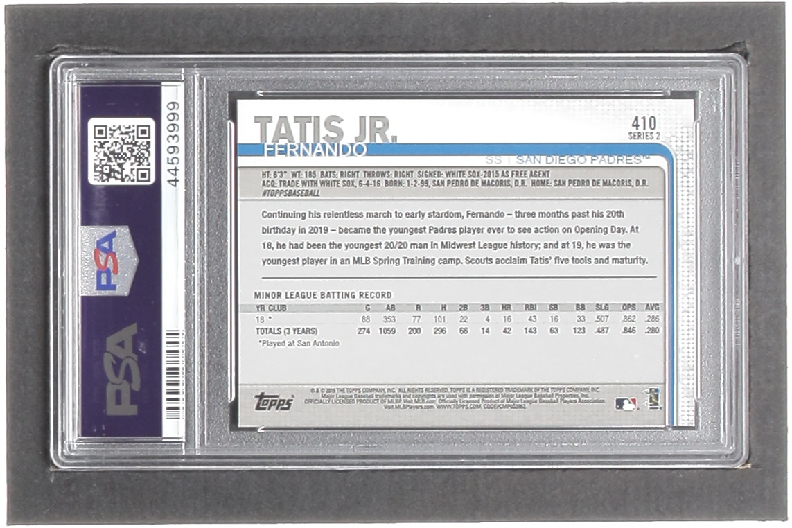 Fernando Tatis Jr. 2019 Topps #410 RC (PSA 10) at PristineAuction.com Fernando Tatis Jr. 2019 Topps #410 RC (PSA 10) at PristineAuction.com