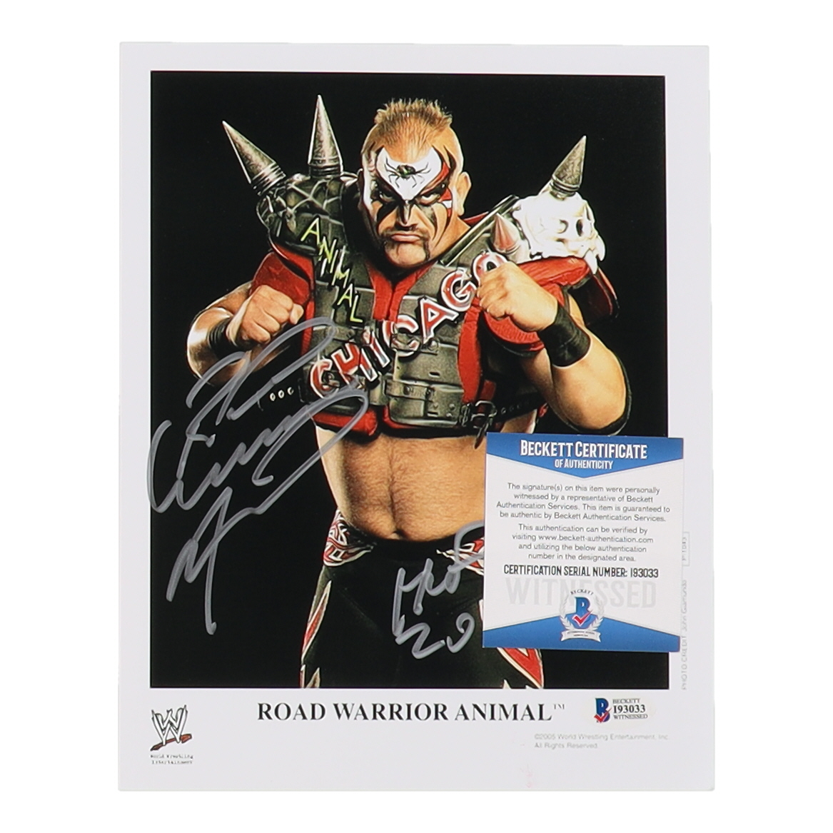 Road Warrior Animal Signed WWE 8x10 Photo (Beckett) at PristineAuction.com Road Warrior Animal Signed WWE 8x10 Photo (Beckett) at PristineAuction.com
